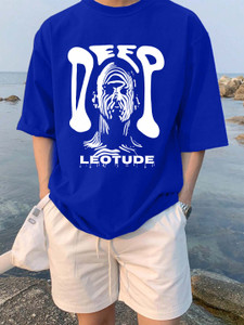 leotude men printed round neck cotton blend blue t-shirt