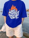 Leotude Men Printed Round Neck Cotton Blend Blue T-Shirt
