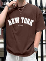 Leotude Men Printed Round Neck Cotton Blend Brown T-Shirt