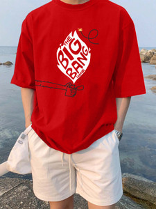 leotude printed men round neck red t-shirt