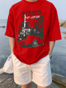 Leotude Men Printed Round Neck Cotton Blend Red T-Shirt