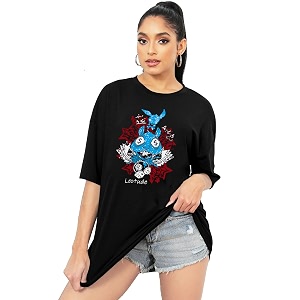 LEOTUDE Womens Oversized Cottonblend Half Sleeve Round