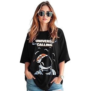 LEOTUDE Womens Oversized Printed Round Neck Half