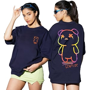 LEOTUDE Womens Oversized Round Neck Cottonblend T-Shirts