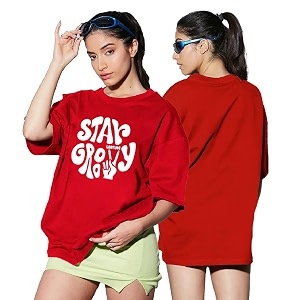 LEOTUDE Womens Oversized Round Neck Cottonblend T-Shirts
