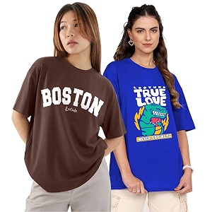 LEOTUDE Women Cottonblend Drop Shoulder Oversized Round