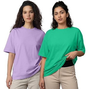 LEOTUDE Women Cottonblend Drop Shoulder Oversized Round