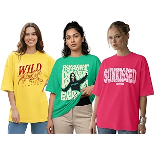 LEOTUDE Women Cottonblend Drop Shoulder Oversized Round