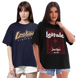 LEOTUDE Women Cottonblend Drop Shoulder Oversized Round