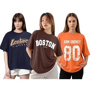 LEOTUDE Women Cottonblend Drop Shoulder Oversized Round
