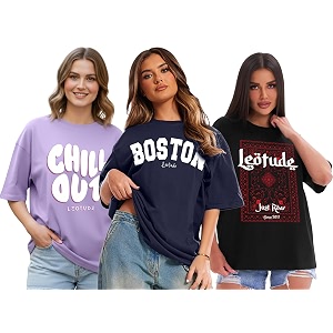 LEOTUDE Women Cottonblend Drop Shoulder Oversized Round