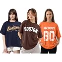 LEOTUDE Women Cottonblend Drop Shoulder Oversized Round