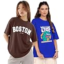 LEOTUDE Women Cottonblend Drop Shoulder Oversized Round