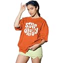 LEOTUDE Women Cottonblend Drop Shoulder Oversized Round