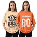 LEOTUDE Women Cottonblend Drop Shoulder Oversized Round
