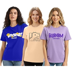 LEOTUDE Women Half Sleeve Loose Fit Cottonblend