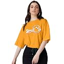 LEOTUDE Women Smile Mustard Oversized T-Shirt Material