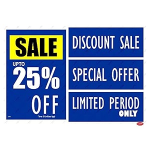 leppo sale upto 25 i 50 i 70 off amp discount sale special limited period self adhesive laminated poster amp stickers use for retail stores shops malls - combo pack blue 25 off 5 pc qty