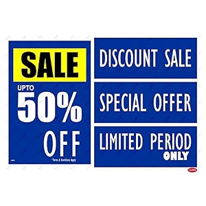 leppo sale upto 25 i 50 i 70 off amp discount sale special limited period self adhesive laminated poster amp stickers use for retail stores shops malls - combo pack blue 50 off 3 pc qty