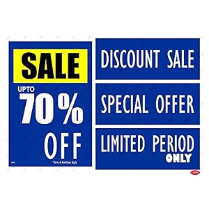 leppo sale upto 25 i 50 i 70 off amp discount sale special limited period self adhesive laminated poster amp stickers use for retail stores shops malls - combo pack blue 70 off 5 pc qty