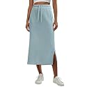 Lepunuo Women's High Waisted Sweat Maxi Skirt with Pockets Slit
