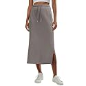 Lepunuo Women's High Waisted Sweat Maxi Skirt with Pockets Slit