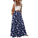 Lepunuo Womens Casual Boho High Waisted Flowy Maxi Skirts Tiered Floral Long Skirts with Pockets for Summer Beach Vacation