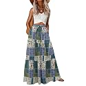Lepunuo Womens Casual Boho High Waisted Flowy Maxi Skirts Tiered Floral Long Skirts with Pockets for Summer Beach Vacation