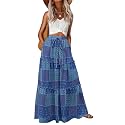 Lepunuo Womens Casual Boho High Waisted Flowy Maxi Skirts Tiered Floral Long Skirts with Pockets for Summer Beach Vacation
