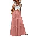 Lepunuo Womens Casual Boho High Waisted Flowy Maxi Skirts Tiered Floral Long Skirts with Pockets for Summer Beach Vacation