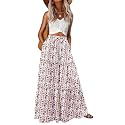 Lepunuo Womens Casual Boho High Waisted Flowy Maxi Skirts Tiered Floral Long Skirts with Pockets for Summer Beach Vacation