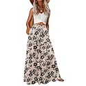 Lepunuo Womens Casual Boho High Waisted Flowy Maxi Skirts Tiered Floral Long Skirts with Pockets for Summer Beach Vacation
