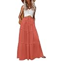 Lepunuo Womens Casual Boho High Waisted Flowy Maxi Skirts Tiered Floral Long Skirts with Pockets for Summer Beach Vacation