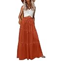 Lepunuo Womens Casual Boho High Waisted Flowy Maxi Skirts Tiered Floral Long Skirts with Pockets for Summer Beach Vacation