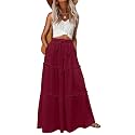 Lepunuo Womens Casual Boho High Waisted Flowy Maxi Skirts Tiered Floral Long Skirts with Pockets for Summer Beach Vacation