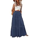 Lepunuo Womens Casual Boho High Waisted Flowy Maxi Skirts Tiered Floral Long Skirts with Pockets for Summer Beach Vacation