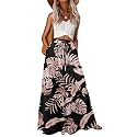 Lepunuo Womens Casual Boho High Waisted Flowy Maxi Skirts Tiered Floral Long Skirts with Pockets for Summer Beach Vacation