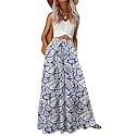 Lepunuo Womens Casual Boho High Waisted Flowy Maxi Skirts Tiered Floral Long Skirts with Pockets for Summer Beach Vacation