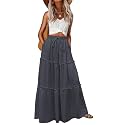 Lepunuo Womens Casual Boho High Waisted Flowy Maxi Skirts Tiered Floral Long Skirts with Pockets for Summer Beach Vacation