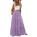 Lepunuo Womens Casual Boho High Waisted Flowy Maxi Skirts Tiered Floral Long Skirts with Pockets for Summer Beach Vacation