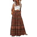 Lepunuo Womens Casual Boho High Waisted Flowy Maxi Skirts Tiered Floral Long Skirts with Pockets for Summer Beach Vacation