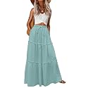 Lepunuo Womens Casual Boho High Waisted Flowy Maxi Skirts Tiered Floral Long Skirts with Pockets for Summer Beach Vacation