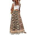 Lepunuo Womens Casual Boho High Waisted Flowy Maxi Skirts Tiered Floral Long Skirts with Pockets for Summer Beach Vacation