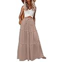 Lepunuo Womens Casual Boho High Waisted Flowy Maxi Skirts Tiered Floral Long Skirts with Pockets for Summer Beach Vacation