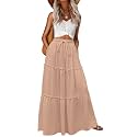 Lepunuo Womens Casual Boho High Waisted Flowy Maxi Skirts Tiered Floral Long Skirts with Pockets for Summer Beach Vacation