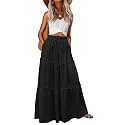 Lepunuo Womens Casual Boho High Waisted Flowy Maxi Skirts Tiered Floral Long Skirts with Pockets for Summer Beach Vacation