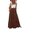 Lepunuo Womens Casual Boho High Waisted Flowy Maxi Skirts Tiered Floral Long Skirts with Pockets for Summer Beach Vacation