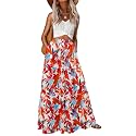 Lepunuo Womens Casual Boho High Waisted Flowy Maxi Skirts Tiered Floral Long Skirts with Pockets for Summer Beach Vacation