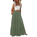 Lepunuo Womens Casual Boho High Waisted Flowy Maxi Skirts Tiered Floral Long Skirts with Pockets for Summer Beach Vacation
