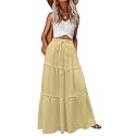 Lepunuo Womens Casual Boho High Waisted Flowy Maxi Skirts Tiered Floral Long Skirts with Pockets for Summer Beach Vacation